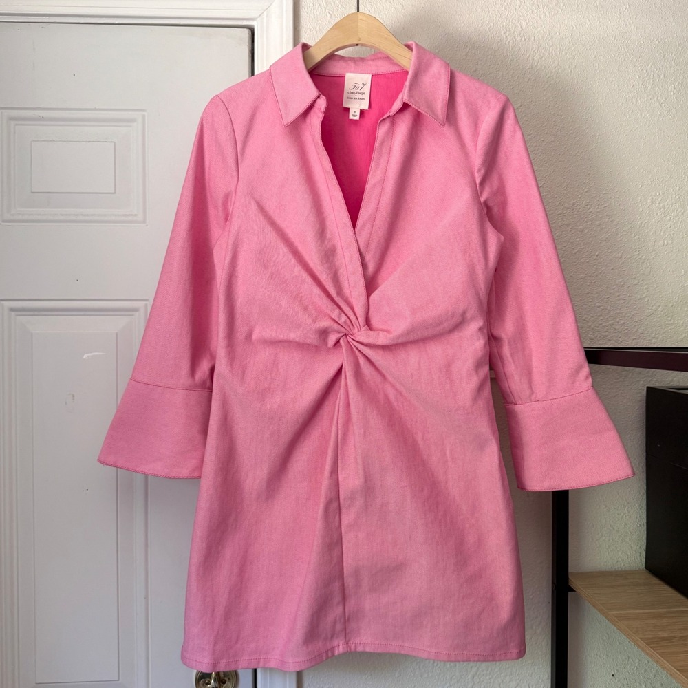 CINQ A SEPT pink twist front cotton short‎ sleeve mini dress